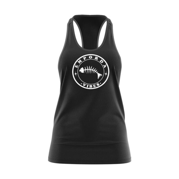 Samarreta tirants noia color negre amb logo blanc davant.