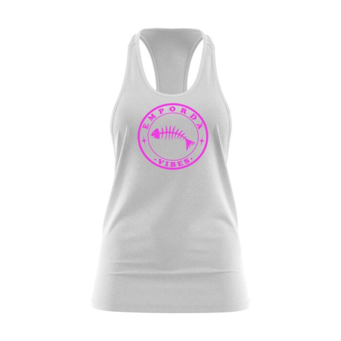 Samarreta tirants noia color blanc amb logo rosa davant.