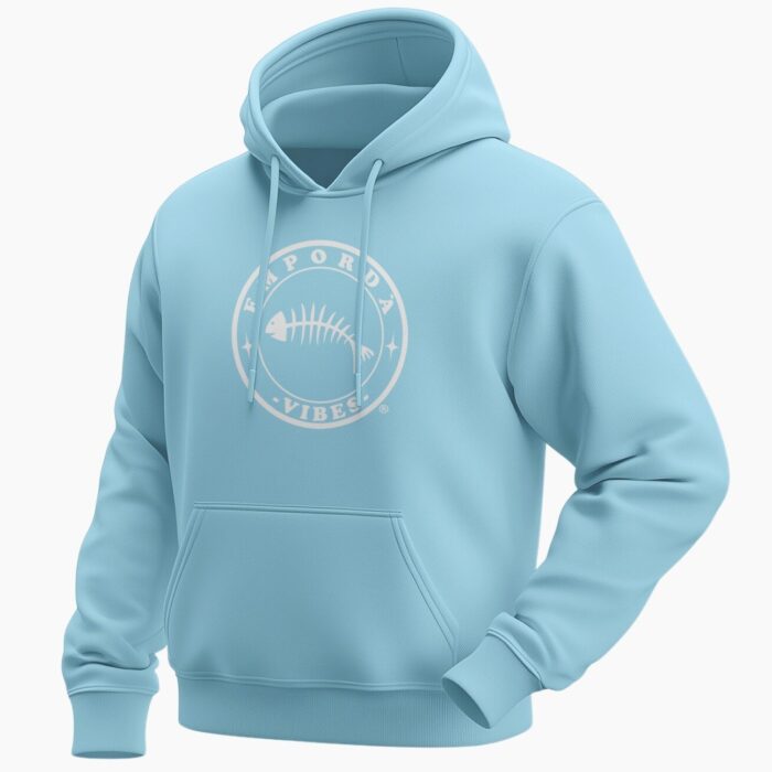 Dessuadora color blau cel amb logo color blanc davant.