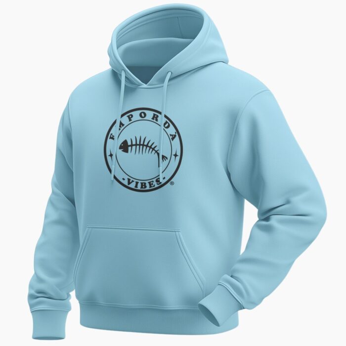 Dessuadora color blau cel amb logo color negre davant.